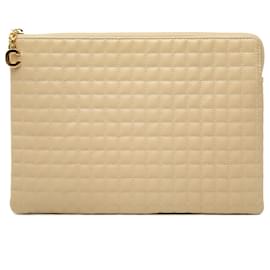 Céline Clutch Celine Beige in pelle di vitello trapuntata C Charm