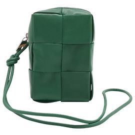 Bottega Veneta Green Nappa Maxi Intrecciato Cassette Reißverschluss-Pouch mit Riemen