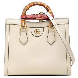 Gucci White Medium Calfskin Bamboo Diana Satchel