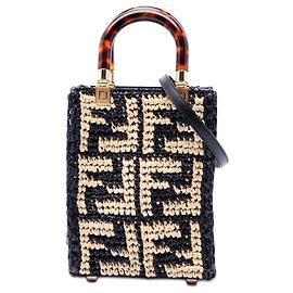 Fendi Mini Borsa Shopper Sunshine in Raffia Zucca Nero