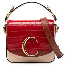 Borsa satchel C bicolore rossa in pelle di vitello con stampa coccodrillo Chloé