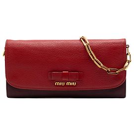 Portafoglio con catena Miu Miu Red Bicolor Goatskin Madras Bow