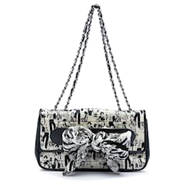 Chanel White Silk and Lambskin Coco Mademoiselle Scarf Flap