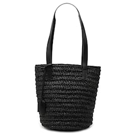 Saint Laurent Black Small Raffia Panier Tote