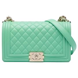 Chanel Green Old Medium Quilted Calfskin Boy Flap
