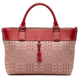 Borsa Burberry in tela con motivo check tono su tono e bordi in pelle rossa