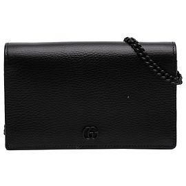Portafoglio con catena monocromatico in pelle di vitello GG Marmont nero Gucci