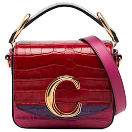 Chloé Pink Mini Tricolor Croc Embossed Calfskin C Satchel Tasche