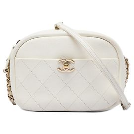Borsa Chanel White Small Quilted Goatskin Casual Trip Camera Bag