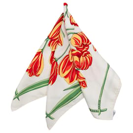 Hermès White Tulipomanie Silk Pocket Scarf 45