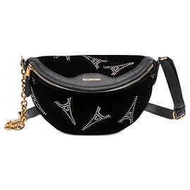 Sac ceinture souvenir Balenciaga en velours noir orné de cristaux XXS