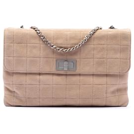 Chanel Beige Choco Bar Suede Mademoiselle Turnlock Flap