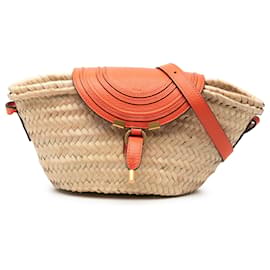 Chloé Mini Basket Marcie in Raffia Beige a tracolla