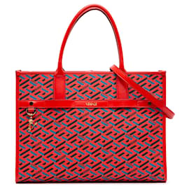 Versace La Greca Tote aus beschichtetem Canvas in Rot Multicolor