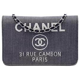 Portafoglio con Catena Chanel Blue Denim Deauville