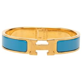 Hermès Blue Narrow Enamel Clic H Bracelet PM