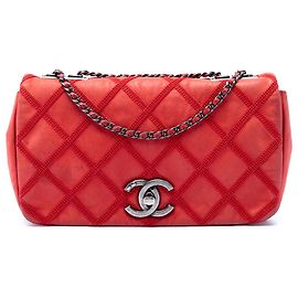 Chanel Red Small Nubuck Diamond Stitch Chain Flap