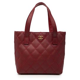 Chanel Red Small CC Calfskin Surpique Tote