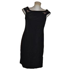Autre Marque Blugirl Blumarine schwarzes Midi-Kleid mit floralen Details