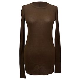 Camiseta de manga larga de punto acanalado Rick Owens en viscosa marrón