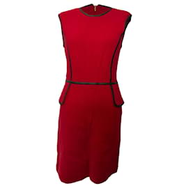 Vestido tipo tubo de lana roja con ribetes de cuero en contraste Tory Burch