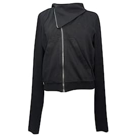 Rick Owens Asymmetrischer Zip-Up Sweatshirt aus schwarzer Baumwolle