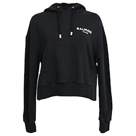 Balmain Logo Hoodie aus schwarzer Baumwolle