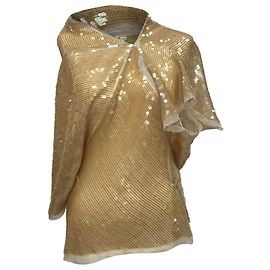 Camicetta con scollo a cappuccio e paillettes in seta beige Rick Owens