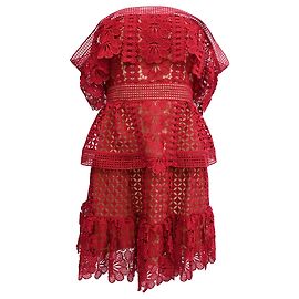 Self portrait Self-Portrait schulterfreies Kleid aus Guipure-Spitze in Rot, Polyester