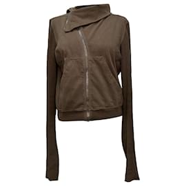 Rick Owens Asymmetrischer Zip-Up Sweatshirt aus brauner Baumwolle