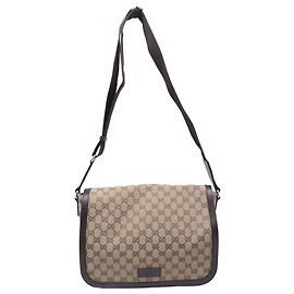 Borsa a tracolla Gucci Monogram Large Flap in tela rivestita beige