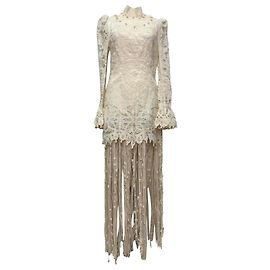 Zimmermann Wavelength Fringed Macramé Lace Maxi Dress in White Silk