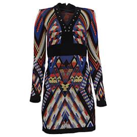 Minivestido Balmain con estampado tribal y cordones en viscosa multicolor