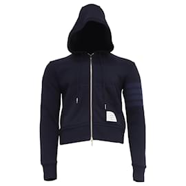 Felpa con zip 4-Bar in cotone blu navy Thom Browne