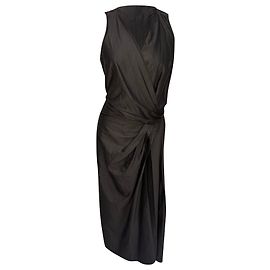 Ärmelloses Rick Owens Midi-Kleid mit Raffung aus schwarzer Baumwolle