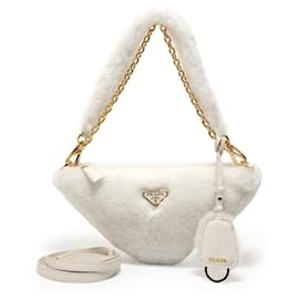 Borsa a tracolla 3-way in lana e shearling con logo Triangle PRADA - Prada