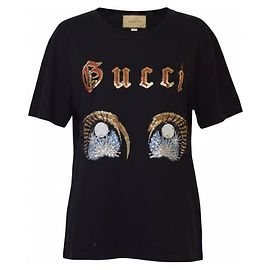 Camiseta GUCCI L Amor Caecus Sequin Eye Black Cotton Tee Top Large Italia