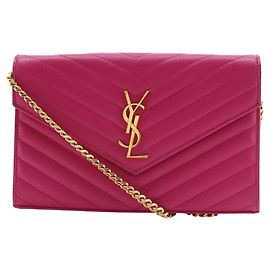 Borsa a tracolla Saint Laurent in pelle trapuntata rosa con catena