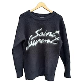 Saint Laurent Maglione in mohair nero con logo