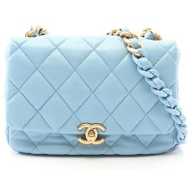 Borsa a tracolla Chanel Matelassé in agnello blu