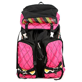 Zaino Prada 2VZ136 in nylon e pelle nero multicolore