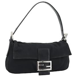 Borsa a mano FENDI Mamma Baguette in jersey di cotone Nero Argento Auth am11937A