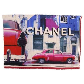 Lenço de formato grande CHANEL Lenço de seda Azul CC Auth ka4900V
