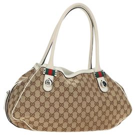 Borsa Tote GUCCI GG Canvas Web Sherry Line Beige Argento Rosso 232971 Auth 187200SAV
