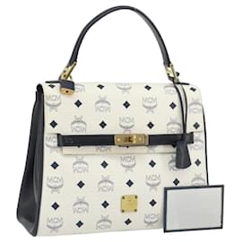 Borsa MCM Vicetos Logogram PVC Pelle Bianco Oro Auth 188231