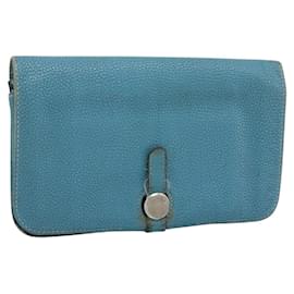 Portafoglio HERMES Dogon GM in pelle azzurro argento Auth BA13622 - Hermès