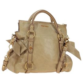 Borsa Miu Miu in pelle 2 way Beige Oro Auth 186442SAM