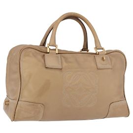 LOEWE Anagram Amazonas Hand Bag Leder Beige Gold Auth bs35616