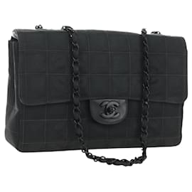 CHANEL Choco Bar Chain New Travel Line Bag Canvas Black CC Auth 187224SAV