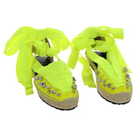 Sandali Espadrilles Bijou LOEWE in tela Verde Neon Auth 186240M - Loewe